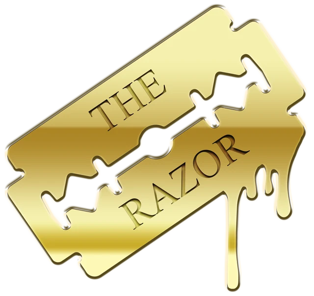 The Razor logo: a gold razor blade dripping gold